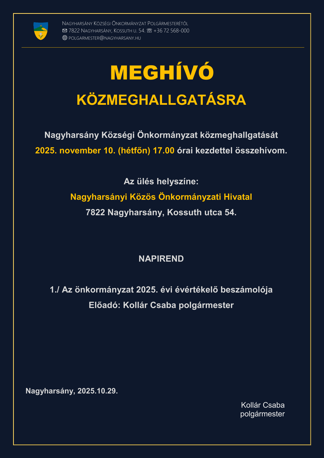 Meghívó közmeghallgatásra