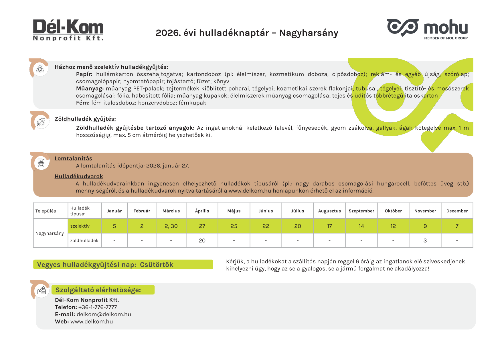 2026. évi hulladéknaptár