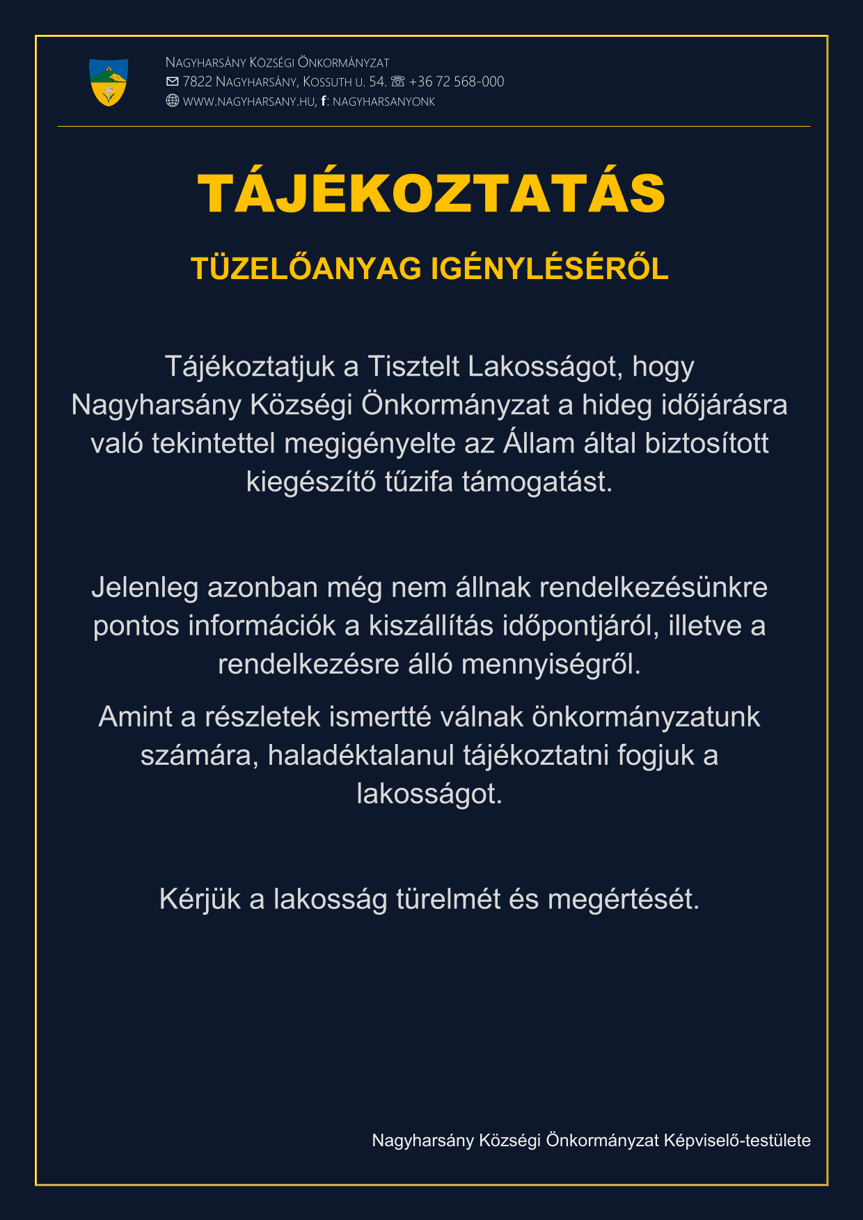 Tájékoztatás kiegészítő tüzelőanyag támogatásról