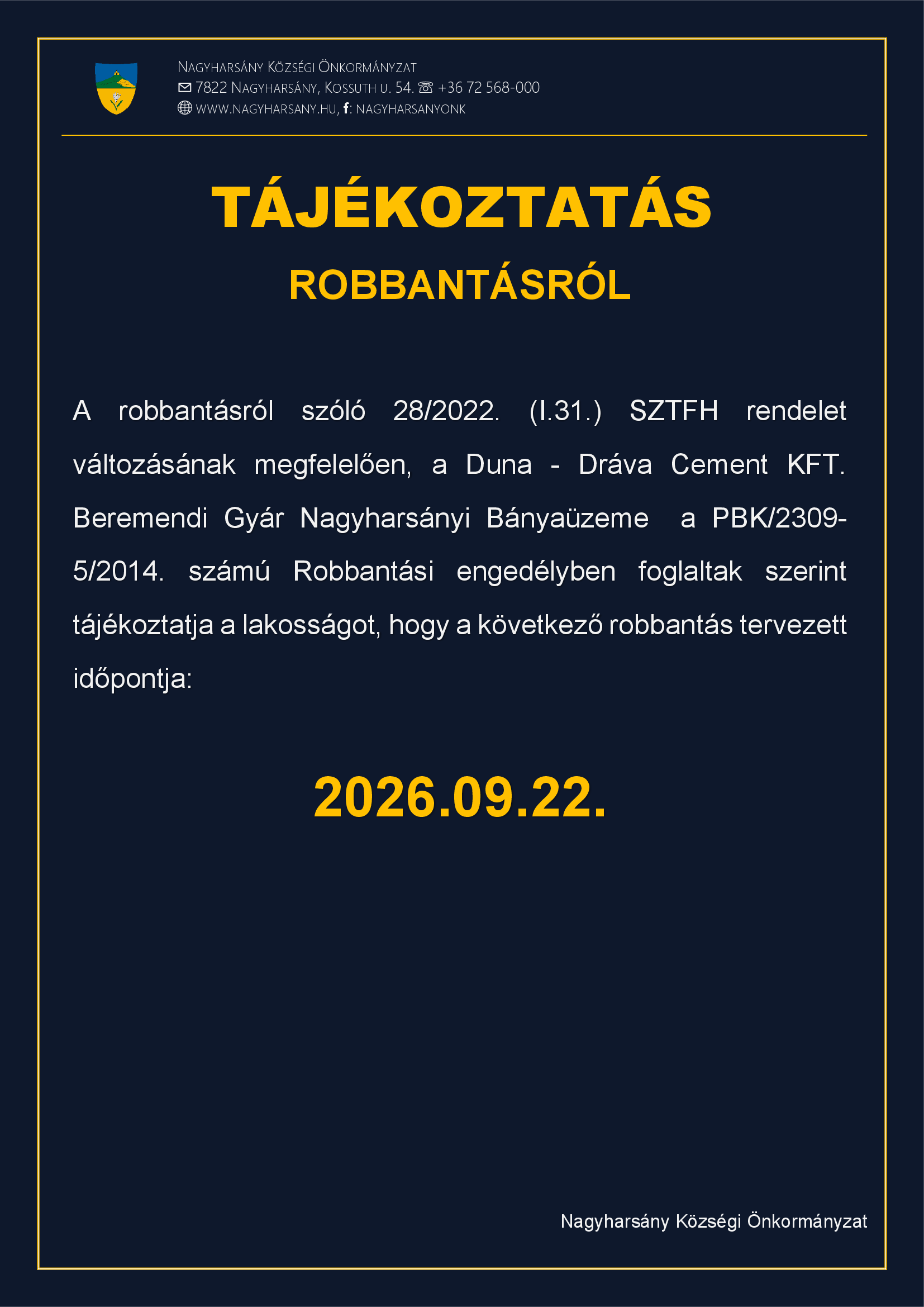 Tájékoztatás robbantásról
